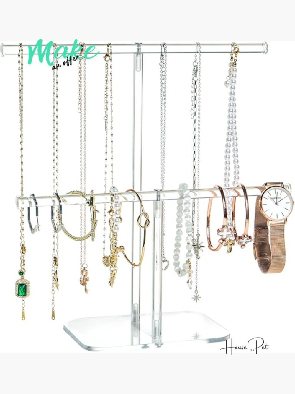 Solid Clear 2-Tier Acrylic Jewelry Organizer Stand & Bracelet Holder